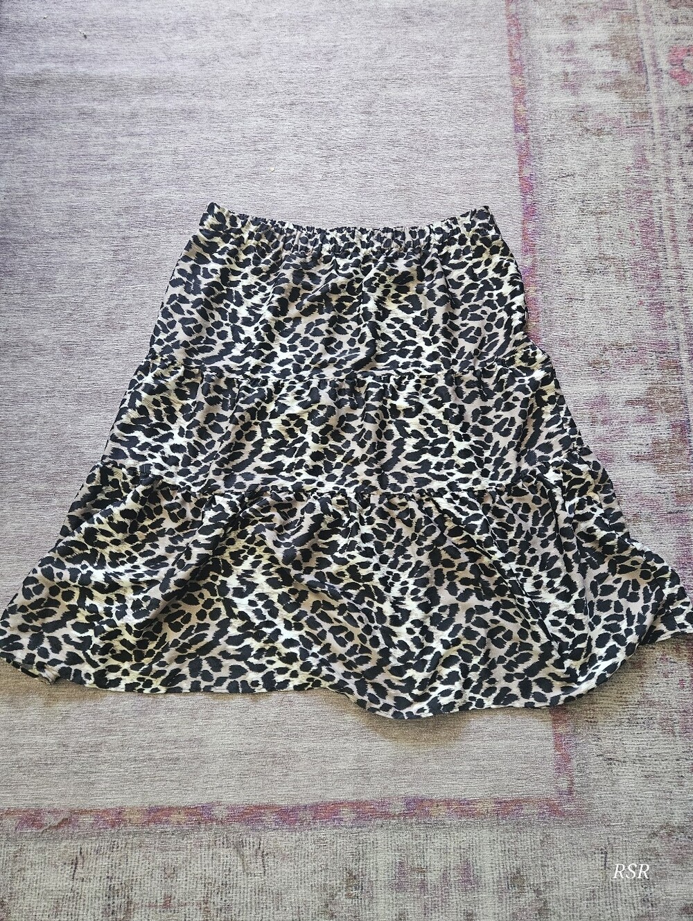 H by Halston Leopard Tiered Skirt - Black & Cream